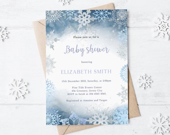 Winter Wonderland Baby Shower Invitation, Snowflake Baby Shower, Winter Baby Shower Invite, Editable Winter Baby, Printable Wonderland, W03