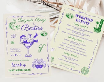 Beignets Booze and Besties Bachelorette, New Orleans Themed Party Invite, Bourbon Street Girls Trip Itinerary, French Quarter Party Weekend