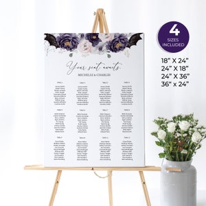 Halloween seating sign, gothic seating chart, vintage wedding seating sign, printable seating poster, Find your Seat, HAL04