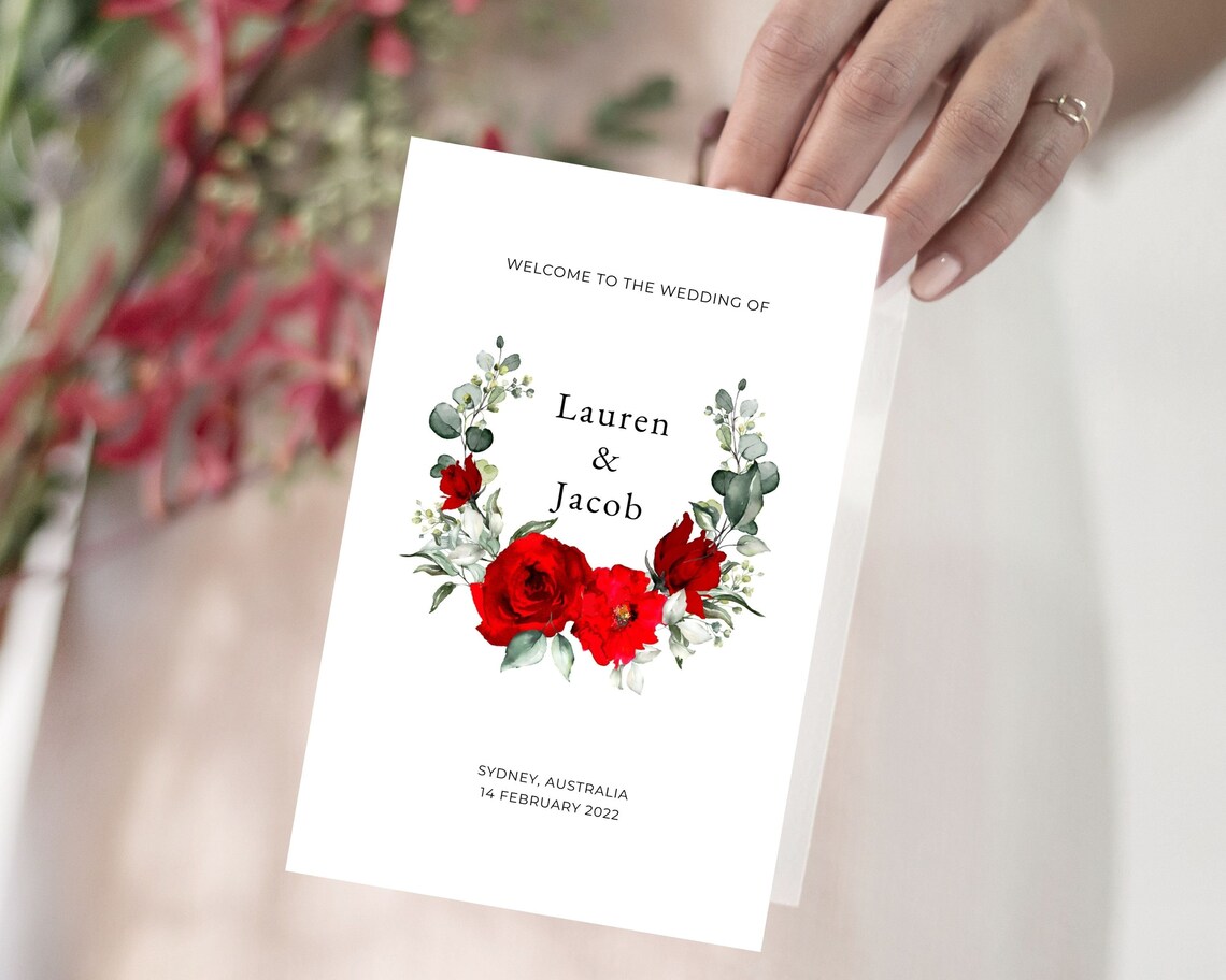 Red Roses Wedding Program Floral Wedding Program Wedding | Etsy