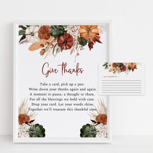 Cartello "Ringraziamento, sono grato per la carta", cartello personalizzato "Friendsgiving", biglietto di auguri con zucca, cartello personalizzato, download immediato, F19