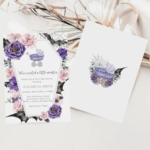 Purple and Pink Gothic Baby Shower Invitation, Halloween Baby Shower, We&#39;ve Created a Monster, A Little Boo Spooky Baby Invite, HAL11