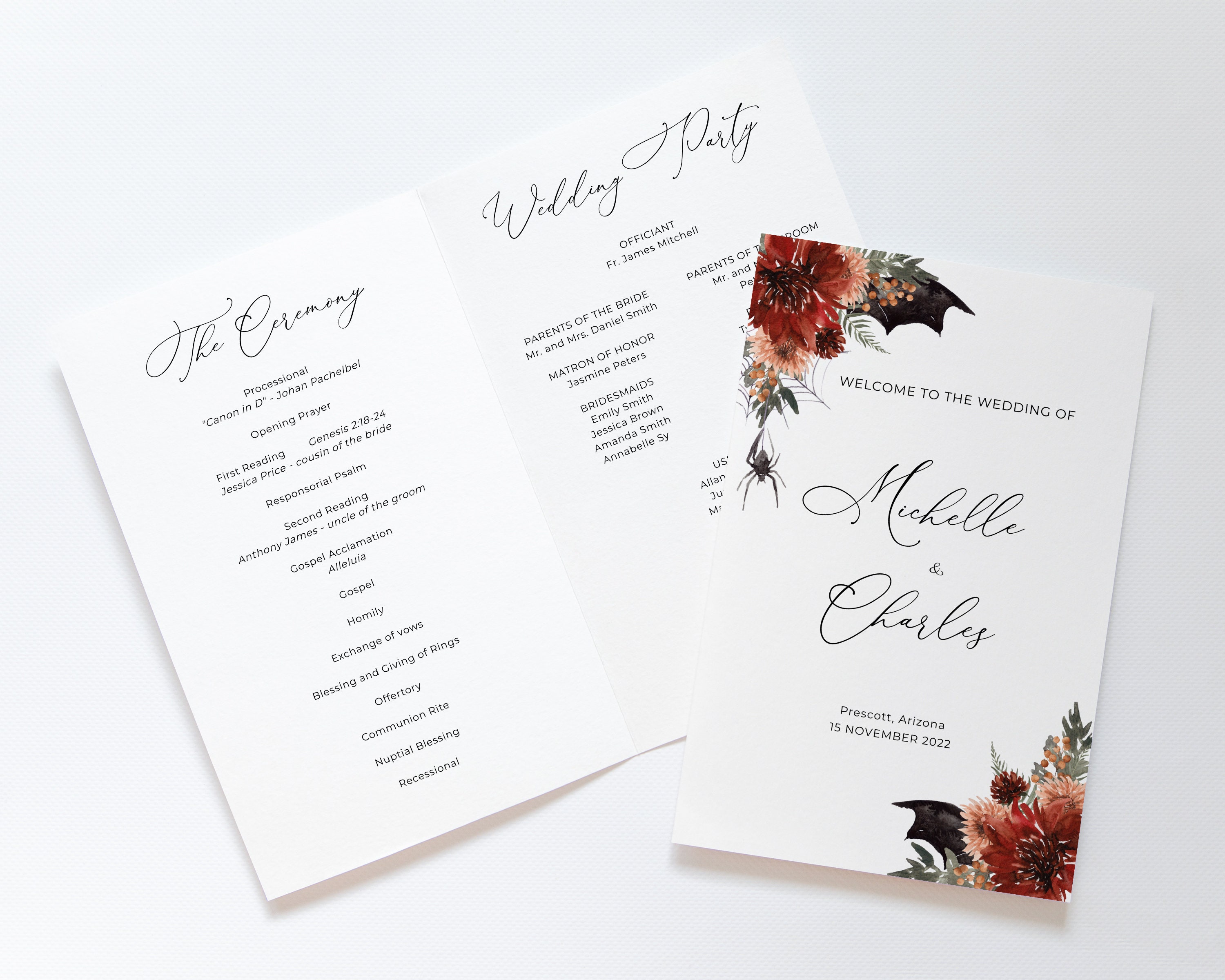 Terracotta Gothic Wedding Program, Halloween Wedding Program, Ceremony ...