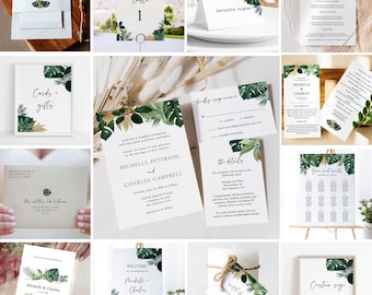 Greenery Wedding Template Bundle, Mega Wedding Bundle, Printable Wedding Invitation Suite, Eucalyptus Wedding, Boho Wedding Invite Set GR001