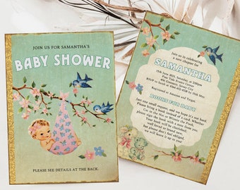 Retro Storybook Baby Shower Invitation, Chapter Book Themed Baby Shower Invite, Baby Shower Girl, Editable Vintage Baby Shower Invite, ST1G