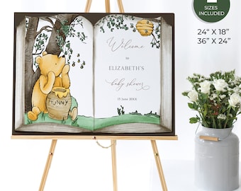 Signo de bienvenida del baby shower de Winnie The Pooh, signo de bienvenida del capítulo del libro, baby shower de primavera/verano, signo personalizado del baby shower del libro de cuentos