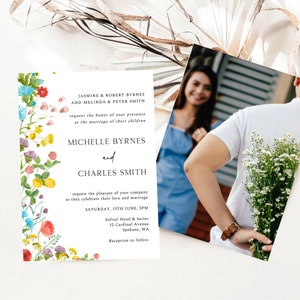 Wedding Invite, Wildflower Invitation Set, Floral Wedding Invites, Printable Botanical Wedding Invites, Instant Download, Colorful Wedding image 4