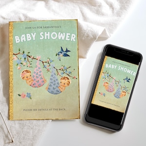 Boy and Girl Twins Baby Shower Invite, Retro Storybook Twins Baby Shower Invitation, Vintage Chapter Book Themed Baby Shower Invite, ST1GBT image 4