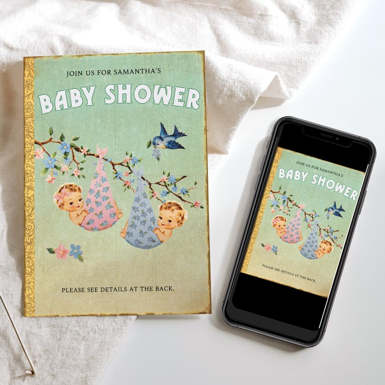 Boy and Girl Twins Baby Shower Invite, Retro Storybook Twins Baby Shower Invitation, Vintage Chapter Book Themed Baby Shower Invite, ST1GBT image 4