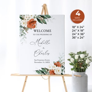 Panneau de bienvenue en terre cuite, panneau de bienvenue orange brûlé, panneau de bienvenue automne, panneau de bienvenue de mariage automne, affiche de bienvenue imprimable, G16