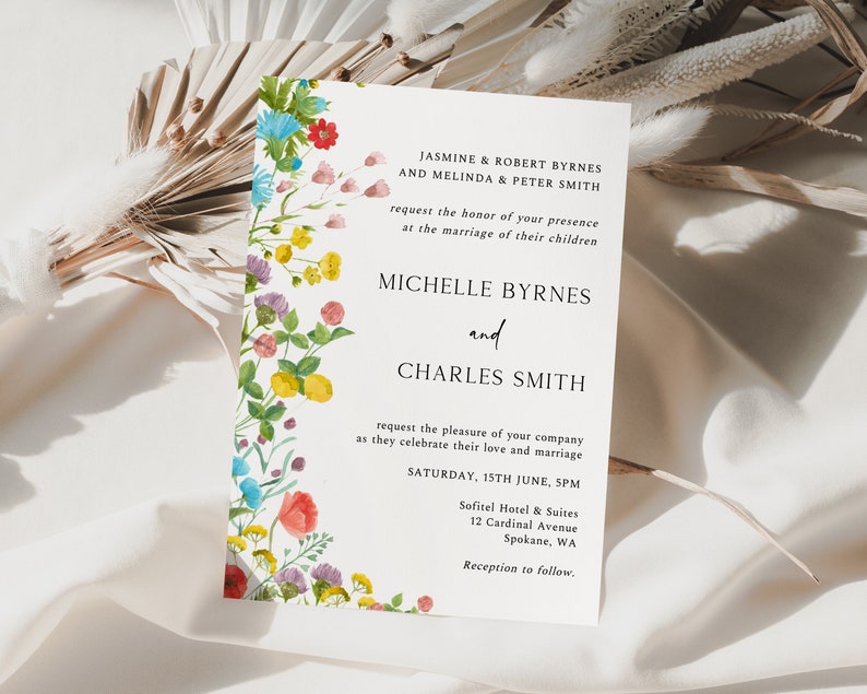 Wedding Invite, Wildflower Invitation Set, Floral Wedding Invites, Printable Botanical Wedding Invites, Instant Download, Colorful Wedding image 3