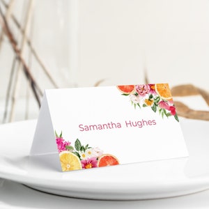 Citrus Place Card, Magenta Floral Name Card, Lemon Orange Place Card, Bright Florals, Mediterranean Escort Card, Summer Table Decor, ME20