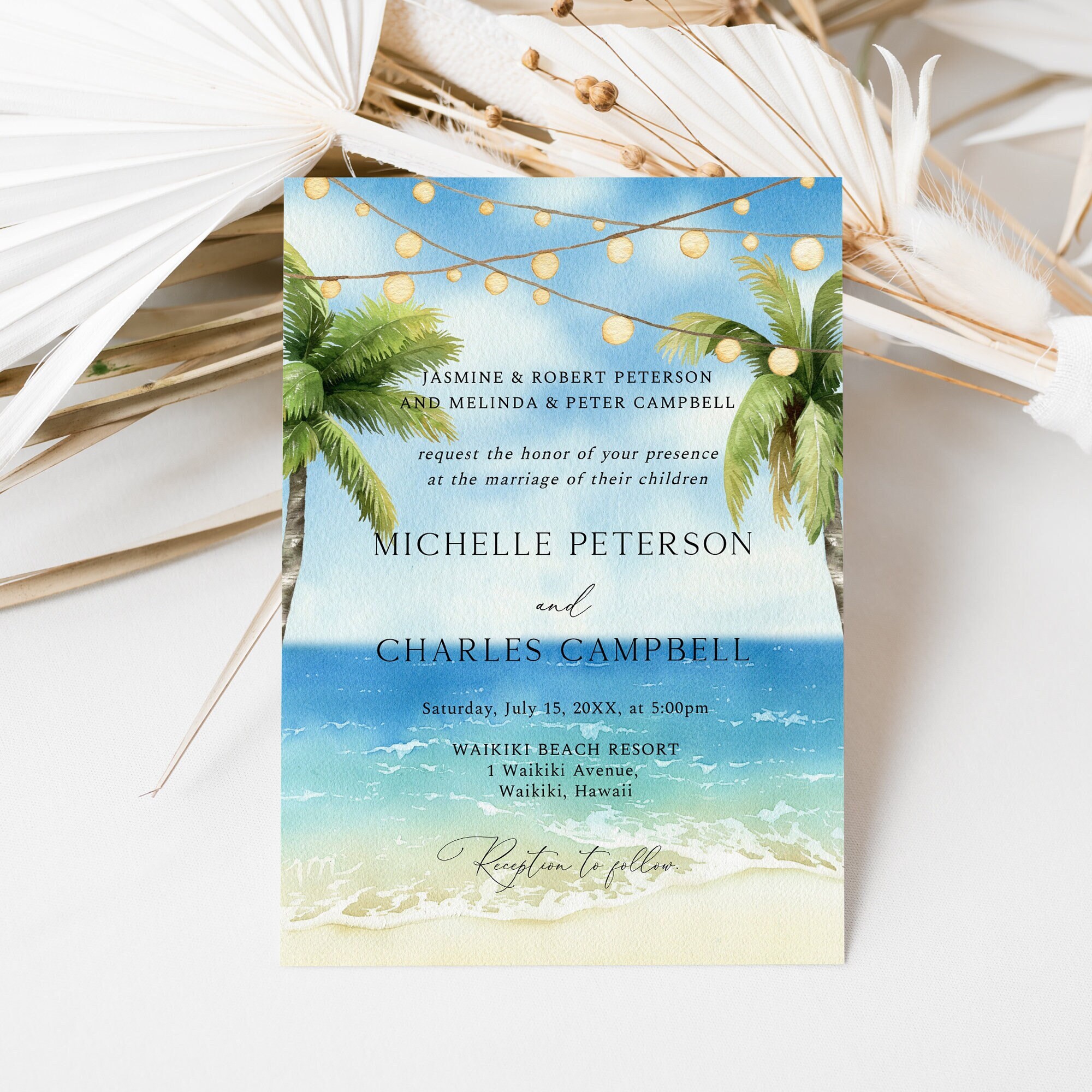 Beach Wedding Invitation, Palm Trees Wedding Invitation, Ocean Seaside  Invitation, Tropical Wedding Invite, Summer Wedding, G36 - Etsy, image size:2000x2000