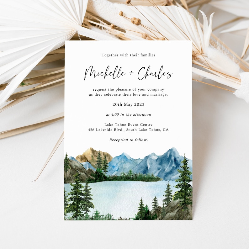 Mountain Wedding Invitation, Lake Wedding Invitation, Tahoe Wedding Invitation, Forest Wedding Invitation, Lake Tahoe Invitation, Callie image 2