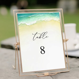 Editable Beach Wedding Table Number Template, Tropical Wedding, Ocean Seaside Table Decor, Summer Wedding, Destination Wedding, Sandy