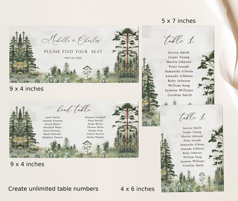 Seating Chart Poster Forest Seating Template Woodland Etsy