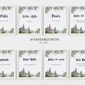 Greenery And Castle Baby Shower, Wizard Shower Gift Sign, Wizard Sign Bundle, Magic School Sign, Wizard Baby Shower, G003