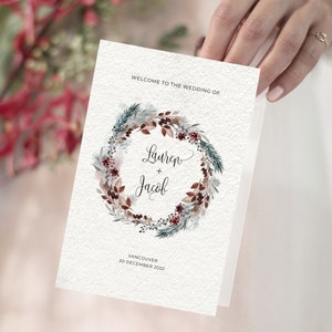 Winter wedding program template, winter wedding program to download, winter wedding program, Christmas wedding program, Winter tale