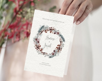 Winter wedding program template, winter wedding program to download, winter wedding program, Christmas wedding program, Winter tale