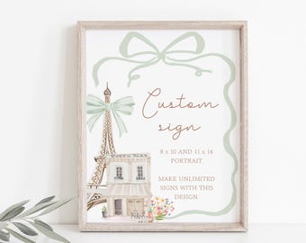 Parisian Café Custom Sign, Coquette Paris Cafe Table Decor, Editable Eiffel Tower Baby Shower Sign, Bonjour Bebe, French Patisserie, B75