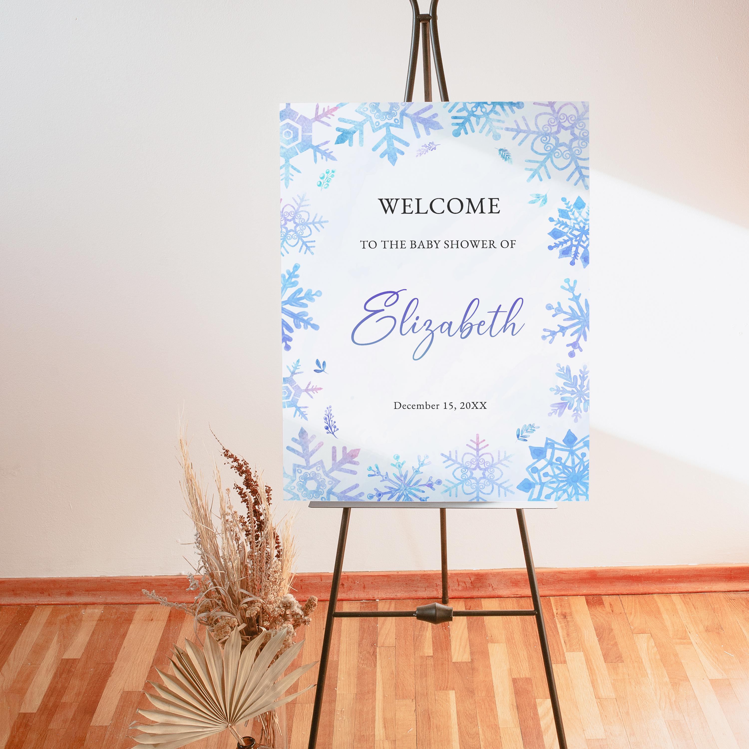 Winter Snowflake Baby Shower Welcome Sign, Dusty Blue Winter Sign ...