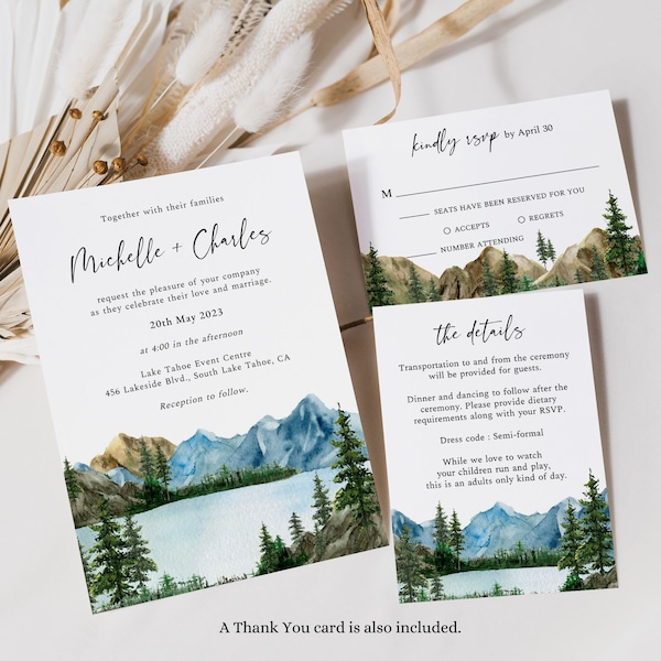 Mountain Wedding Invitation, Lake Wedding Invitation, Tahoe Wedding Invitation, Forest Wedding Invitation, Lake Tahoe Invitation, Callie