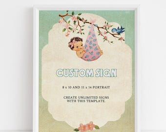 Vintage Retro Girl Baby Shower Custom Sign, Storybook Chapter Book Themed Baby Shower Sign, Welcome Sign, Instant Download, ST1GBR