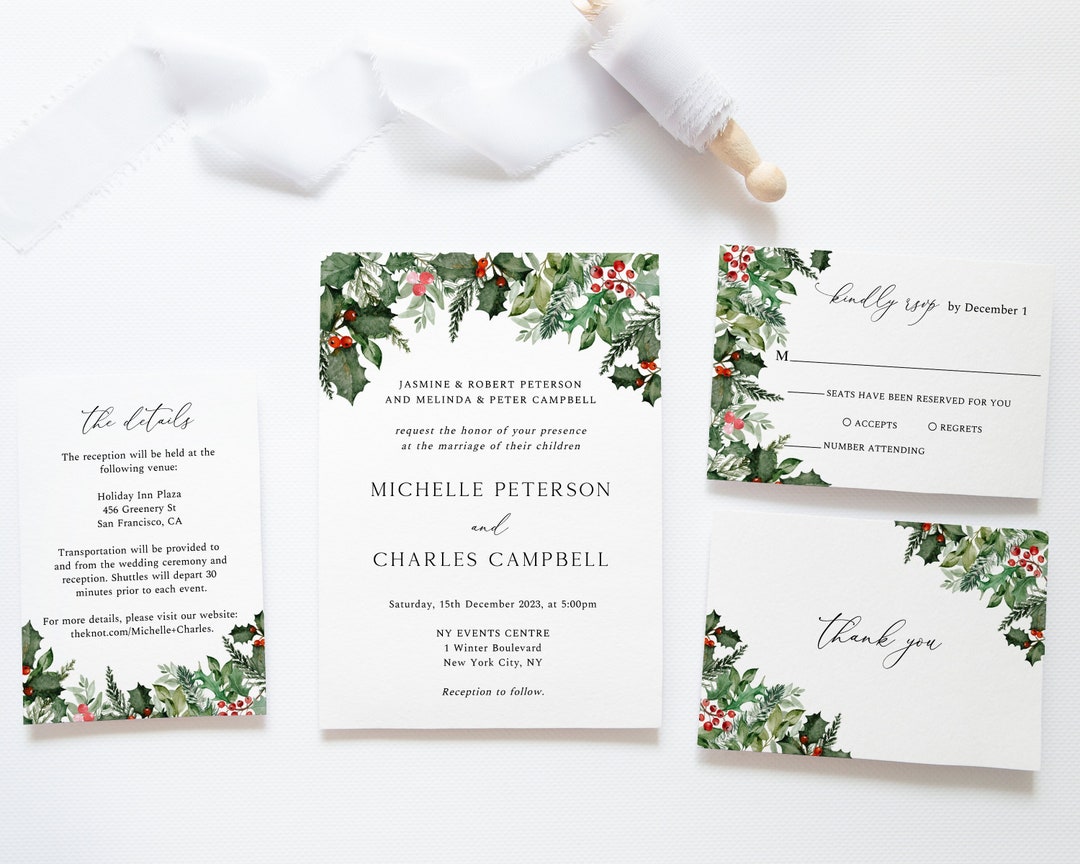 Winter Wedding Invitation Set, Printable Invitation Suite, Woodland ...