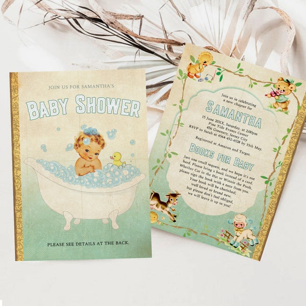 Retro Storybook Baby Shower Invitation, Duck Baby Shower, Chapter Book Themed Baby Shower Invite, Gender Neutral, Vintage Baby Shower, ST2