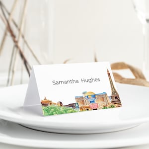 Las Vegas Place Card Template, Las Vegas Nevada Skyline Place Card, Wedding Place Cards Printable, Table Name Cards, City Destination Travel