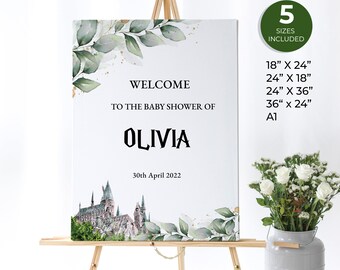 Castle Baby Shower Welcome Sign, Greenery  Welcome Sign, Magical Baby Shower Sign, Custom Sign, Greenery and Gold Sign, G003, NEW