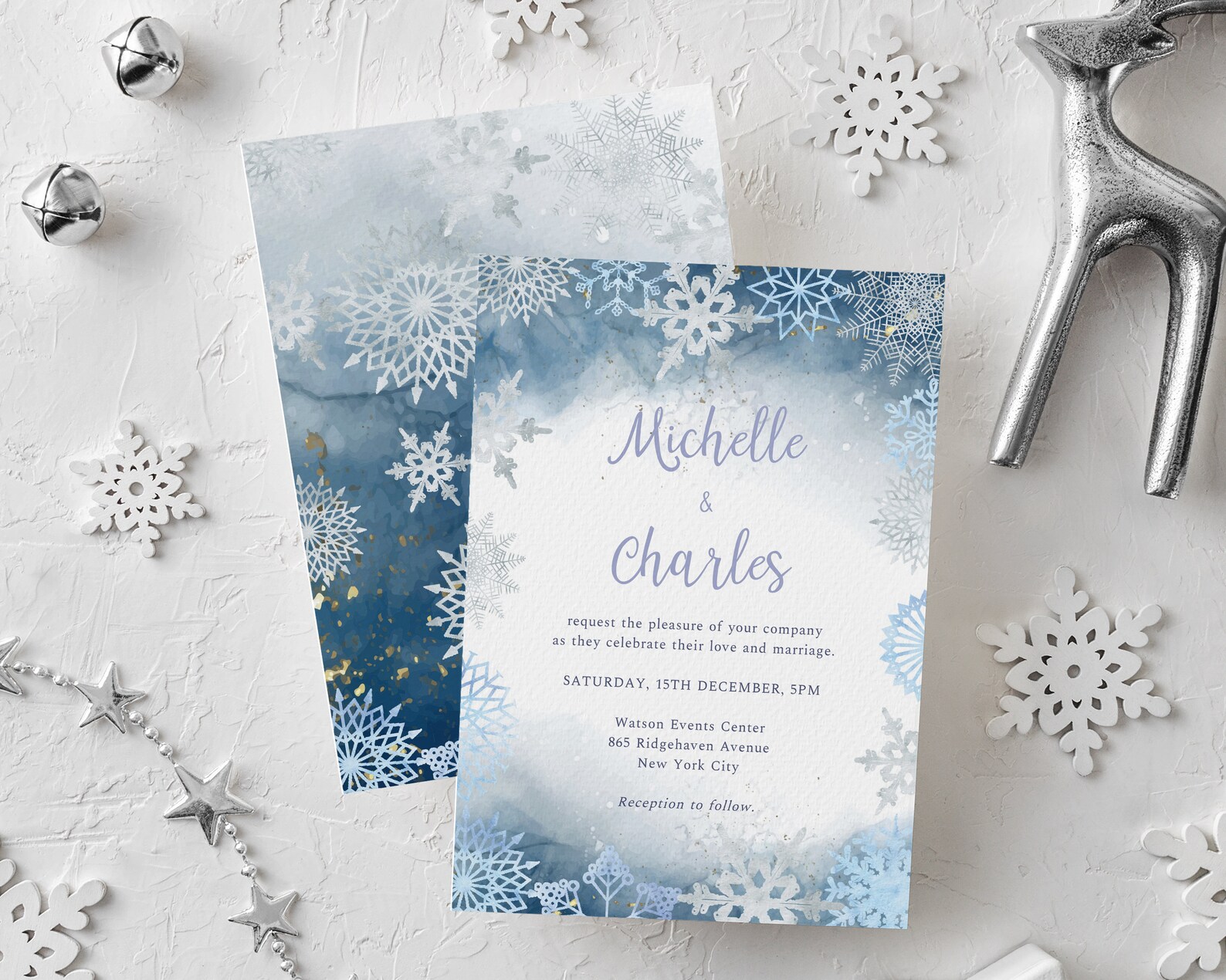 Winter Wonderland Wedding Invitation Set Blue Snowflake - Etsy