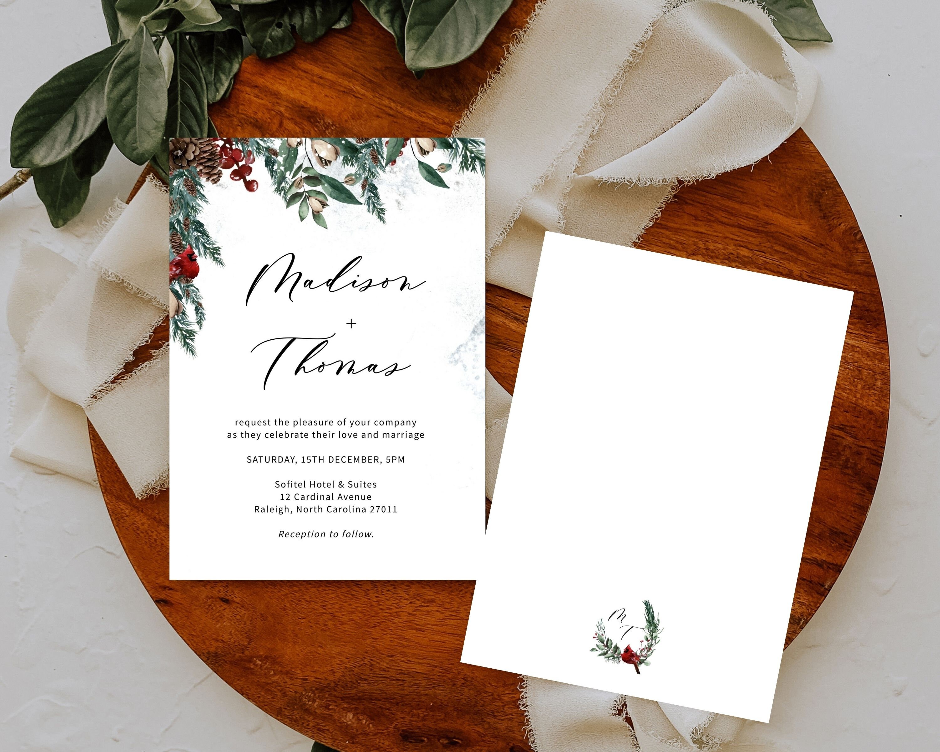Winter greenery wedding invitation set Christmas wedding | Etsy