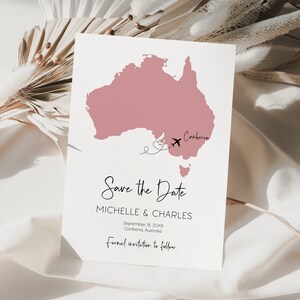 Australia Save the Date Template with Postcard, Travel Invitation, Editable Wedding Invite, Printable Card, Australian Map image 3