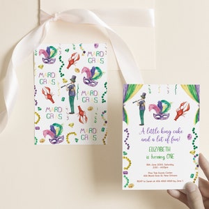Mardi Gras First Birthday Invitation, New Orleans Birthday Invitation, Masquerade Invitation Template, Crawfish Boil First Birthday