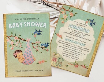 Retro Storybook Baby Shower Invitation, Chapter Book Themed Baby Shower Invite, Baby Shower Girl, Editable Vintage Baby Shower Invite,ST1GBR