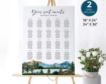 Mountain and Lake Seating Chart, National Park Seating Sign, Mountain Table Numbers, National Park Wedding, Forest Lake Wedding, Callie