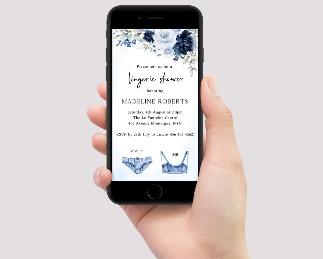 Blue Lingerie Shower Text Message Invitation, Digital Bridal Shower ...