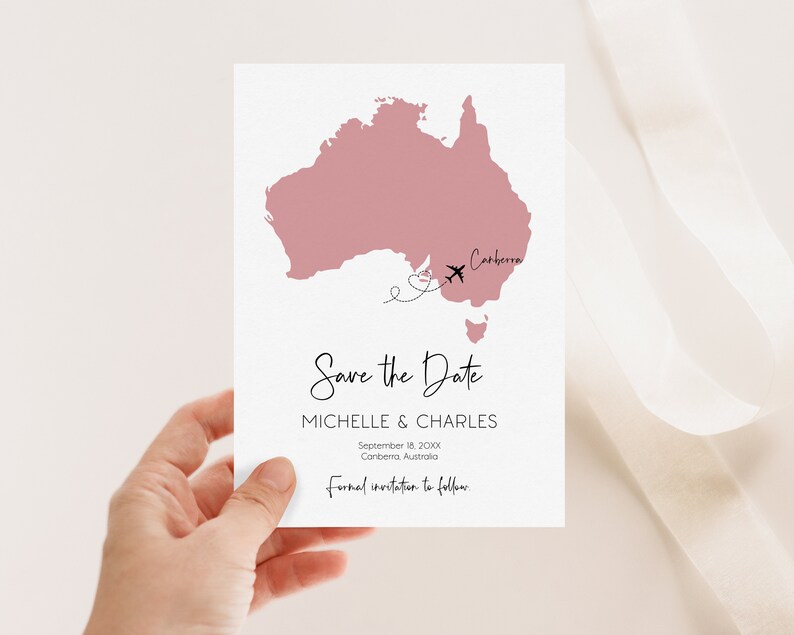 Australia Save the Date Template with Postcard, Travel Invitation, Editable Wedding Invite, Printable Card, Australian Map image 4