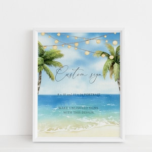 Custom Ocean Sign Template, Beach Wedding Sign, Tropical Wedding Sign, Destination Wedding Template, Palm Trees Wedding Decor, G36