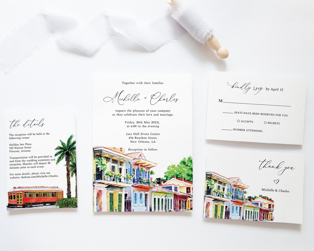 New Orleans Wedding Invitation Set, Save the Date Template, Printable Destination Wedding ...