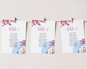 Santorini Seating Chart, Hot Pink Floral Seating Chart Poster, Bougainvillea Seating Template, Tropical Summer Wedding Seating, Greece