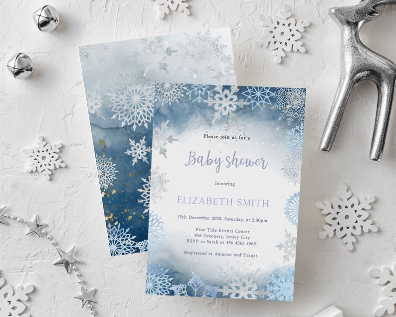 Winter Wonderland Baby Shower Invitation Snowflake Baby Etsy