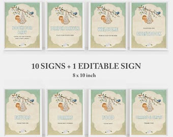Editable Retro Storybook Gender Neutral Baby Shower Signs, Chapter Book Themed, Baby Shower Custom Sign, Instant Download, ST1GN