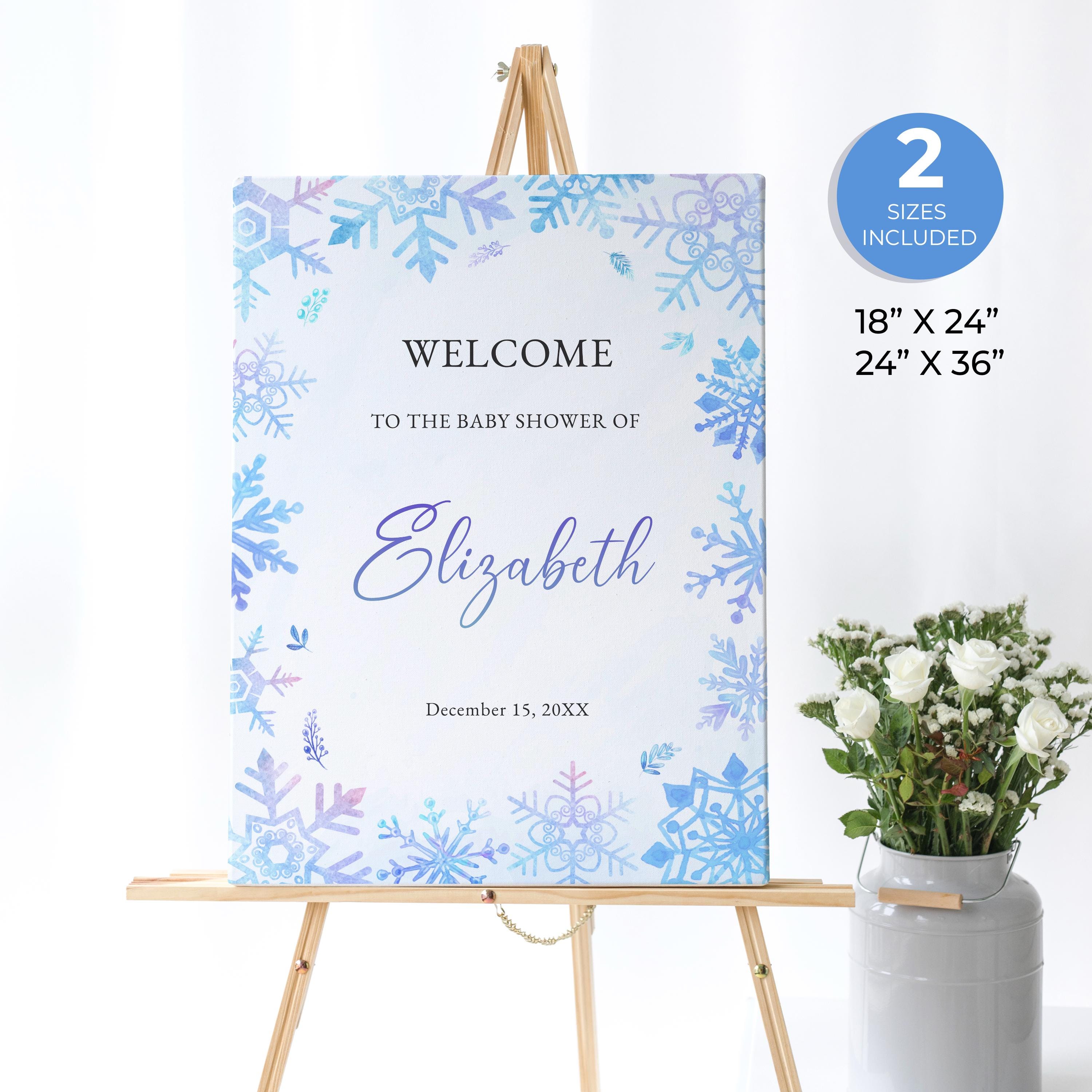 Winter Snowflake Baby Shower Welcome Sign, Dusty Blue Winter Sign ...