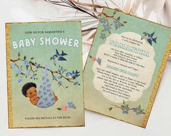 Retro Storybook Baby Shower Invitation, Chapter Book Themed Baby Shower Invite, Baby Shower Boy, Editable Vintage Baby Shower Invite
