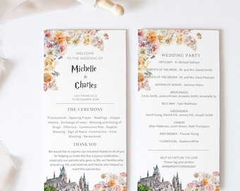 Magisches Hochzeitsprogramm, Castle Order of Events, Beige Blumen, Neutrale Blumen, Frühlingshochzeit, Sommerhochzeit, Geburtstagsprogramm, SP08