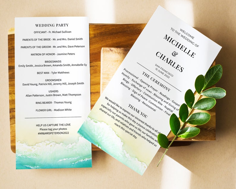 Beach Wedding Program Ceremony Program Printable Wedding Etsy