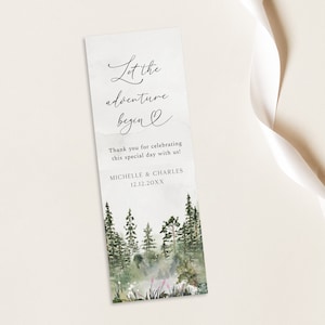 Forest Bookmark Wedding Favor Template, Bridal Shower Bookmark Favor, Woodland Bridal Shower Favor Tag, Winter Forest Bookmark, BD001