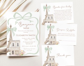 Parisian Café Baby Shower Invitation, Coquette Paris, Editable Eiffel Tower Baby Shower Invite, Bonjour Bebe, French Patisserie, B75